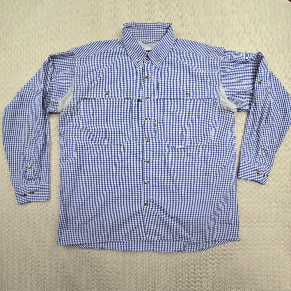 Drake‎ Shirt Mens Large Blue Gingham Long Sleeve Vented Mesh Fishing Button Up
